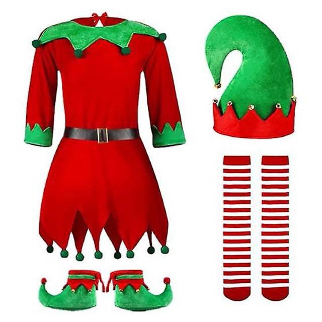 Conjunto de vestido navideño de manga larga rojo para niñas. Talla: 160