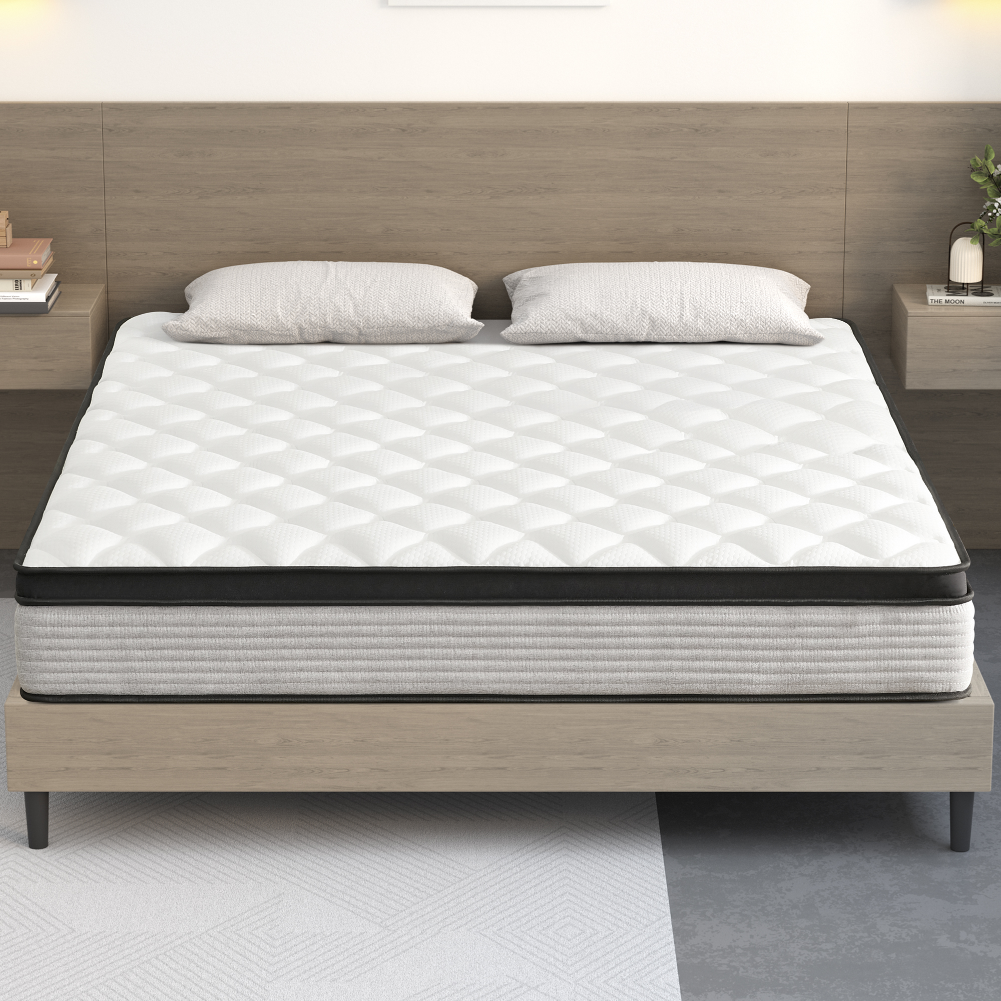 Queen Mattress, Telino 12'' Plush Hybrid Innerspring Mattress in a Box for Adult, Pressure Relief