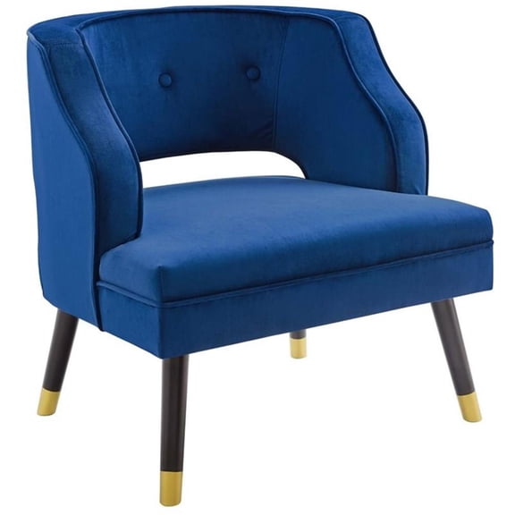 Maklaine Button Tufted Open Back Performance Velvet Armchair in Navy