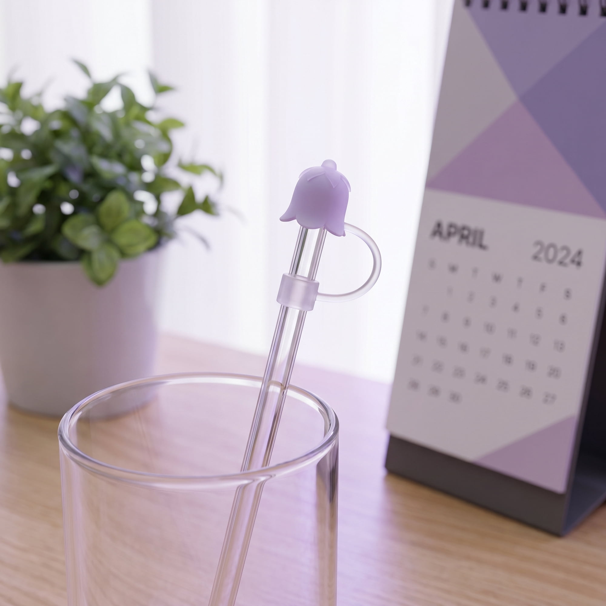 Unique Bargains Silicone Straw Caps Reusable Dust-Proof Toppers Light Purple