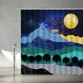 thumbnail image 2 of Mountain Forest Shower Curtain Watercolor Night Nature Landscape Full Moon Pine Tree Japanese Style Colorful Modern Art Scenery Teal Navy Fabric Home Bathroom Decor Set with Hooks（36" WX70 H）, 2 of 3