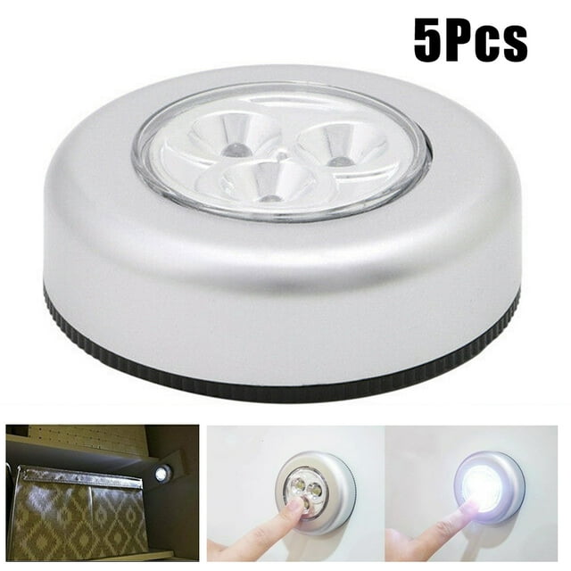 Yeacher 5Pcs 3 LED Touching Push On/Off Night Light Bedroom Bedstand Cabinet Self-Stick On Click Operated Lights