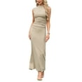thumbnail image 2 of INSPIRE CHIC Bodycon Dresses for Women Sleeveless Ruched Waist High Neck Stretchy Party Evening Cocktail Maxi Dress XS Khaki, 2 of 6