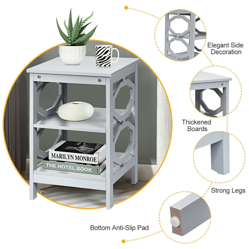 Finihen Side End Table, 3 Tiers Nightstand Sofa Side End Accent Table, Bed Side Tables, for Living Room, Bedroom, Gray Finihen Side End Table, 3 Tiers Nightstand Sofa Side End Accent Table, Bed Side Tables, for Living Room, Bedroom, Gray