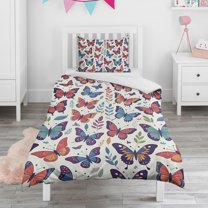 Flower and Butterfly Duvet Cover and Pillowcase Set for Single Bedding, Bedroom Accessories for Kids Teens