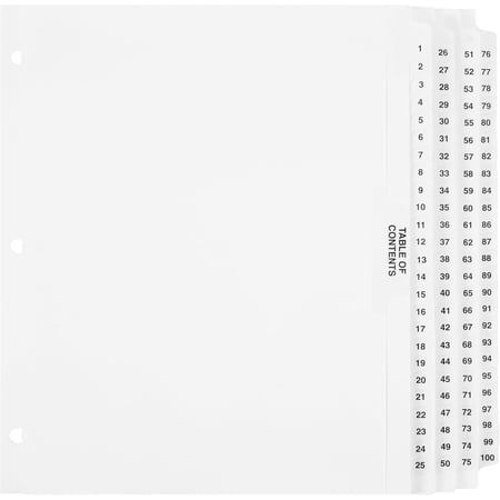 Exhibitindexes® Numbered Dividers 1-100 Punched - Side Collated Exhibit Tabs