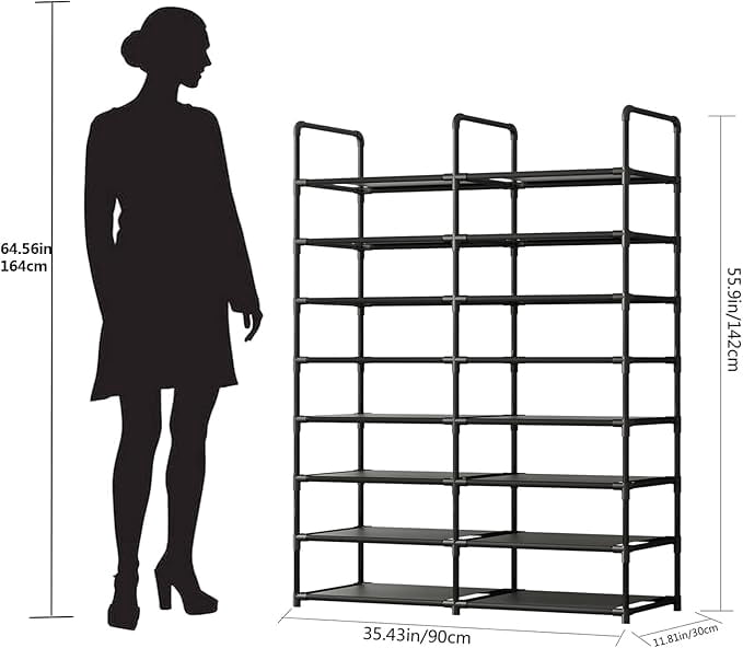 Seamika 8 Tier Shoe Rack Organizer,Metal Shoe Storage Non-Woven Fabric Sturdy Tall Shoe Shelf Bedroom Entryway, Black