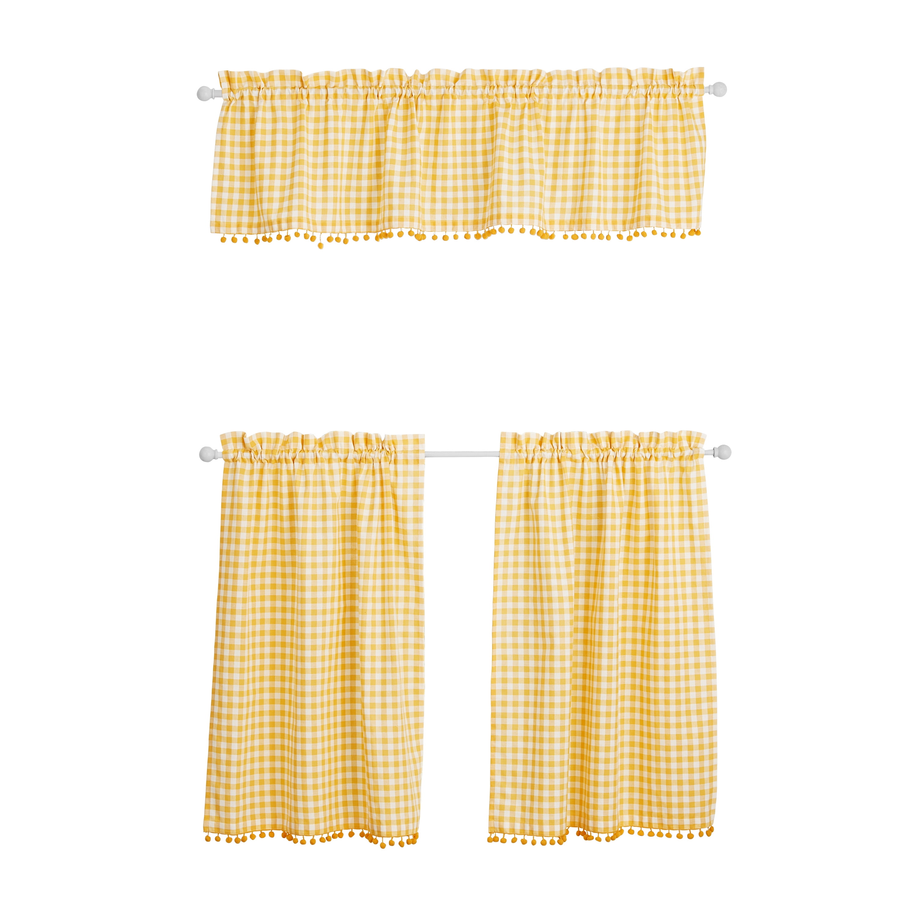 The Pioneer Woman Gingham 3Piece Tier & Valance Set, Yellow