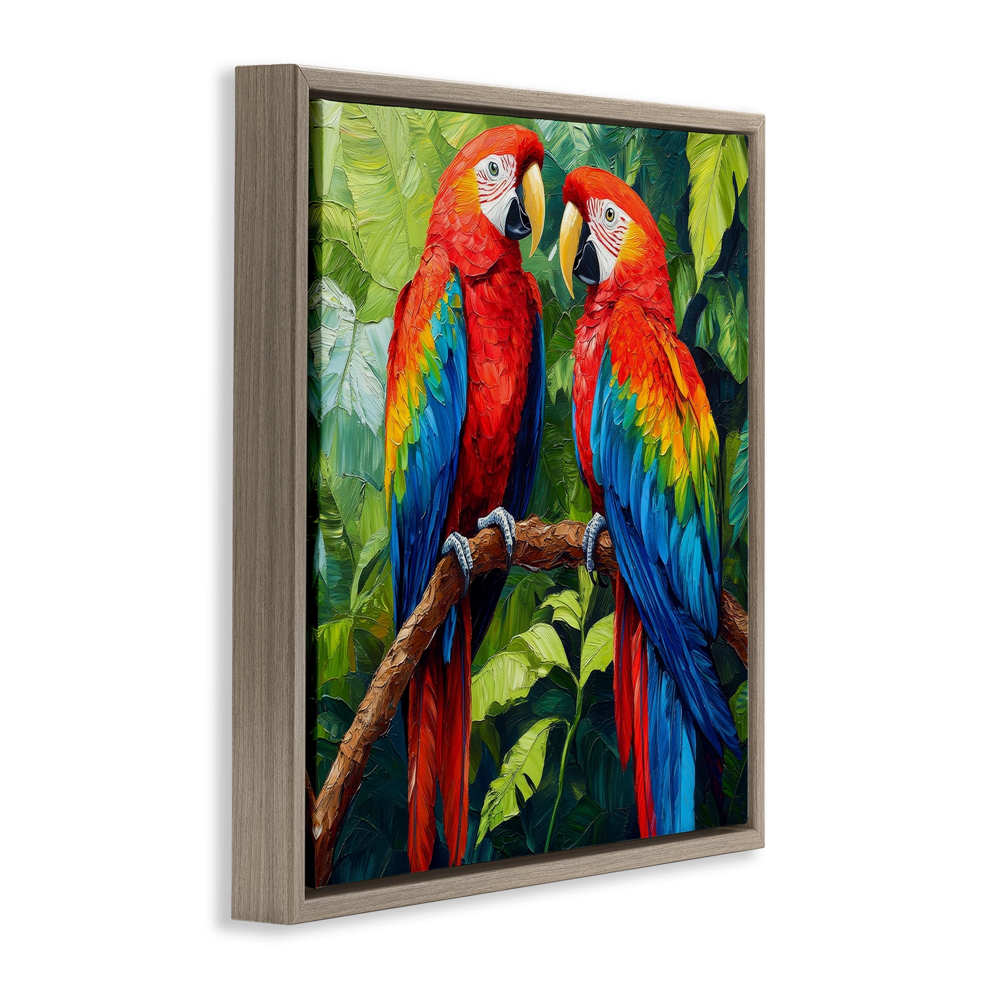 Stupell Industries Tropical Parrot Pair Brown Framed Floater Canvas Wall Art, design by Petal Prints Design
