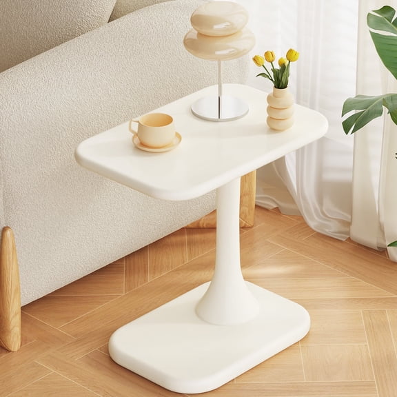 Guyii Cream White C-Shaped Side Table, 18.11" Small Sofa Side End Table, Modern Accent Table for Living Room, Bedroom, Bedside or Office