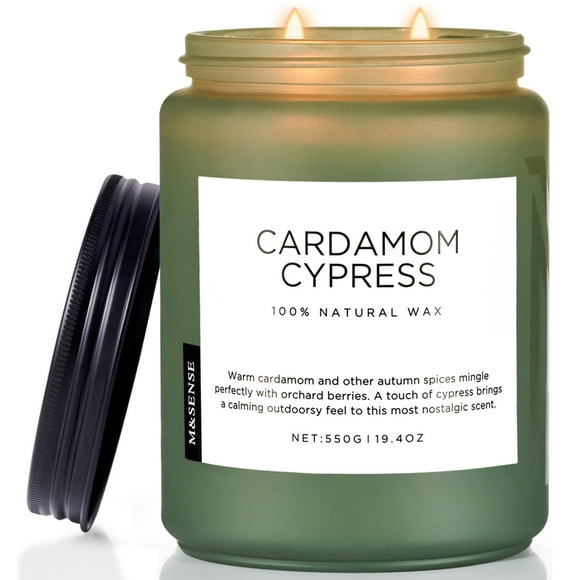 Vela M&SENSE con cardamomo y ciprés grande, 550 g, soja, 110 horas
