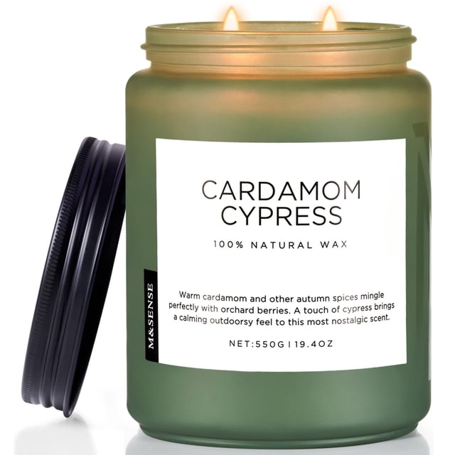 Vela M&SENSE con cardamomo y ciprés grande, 550 g, soja, 110 horas