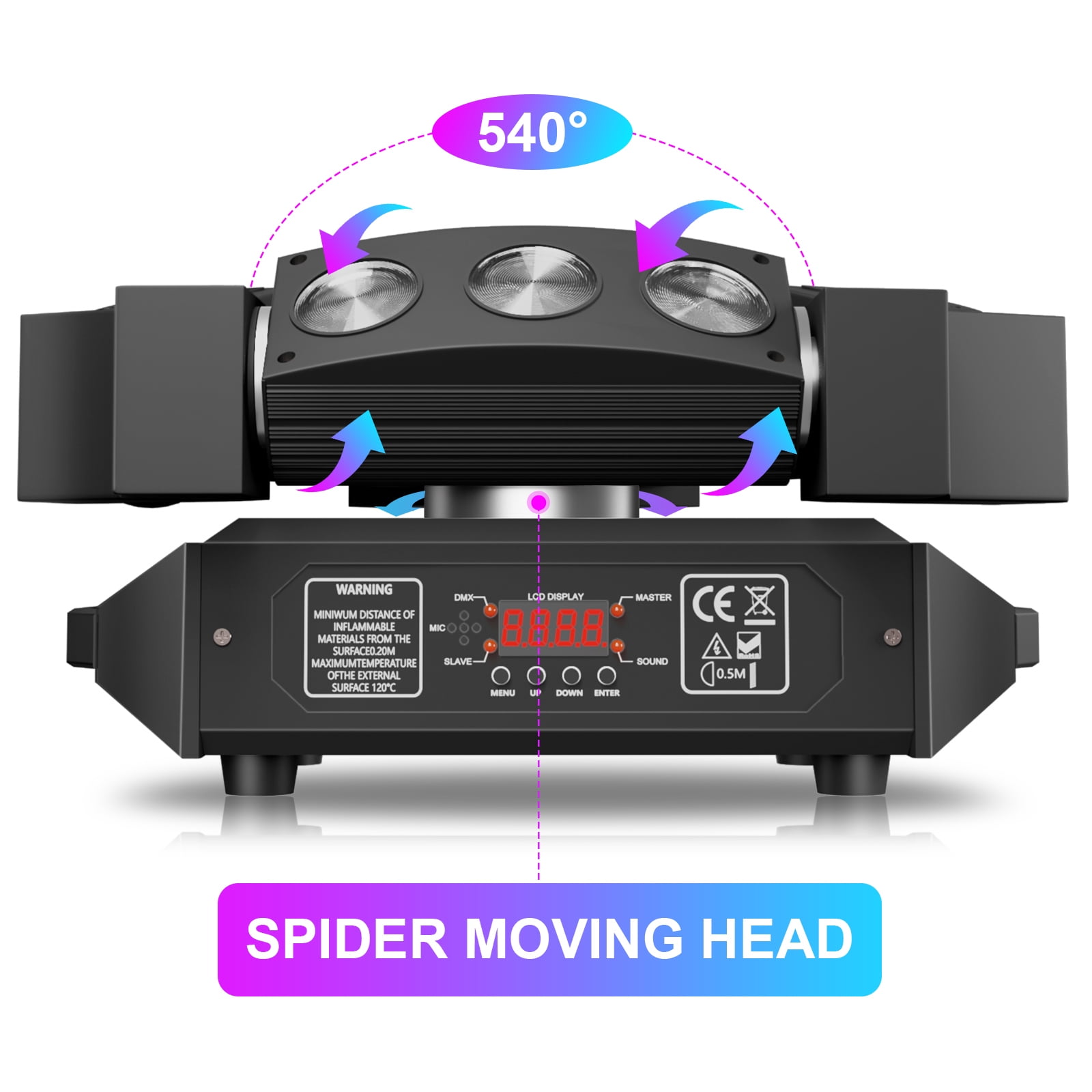 2Pack Mini Spider Moving Head Lights, 9 RGB LED DMX512/Sound Active for DJ Party Wedding Stage