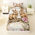 thumbnail image 3 of Erosebridal Brown Rabbit Kids Twin Sheet Sets, Retro Pink Rose Bedding, 3pcs, 3 of 5