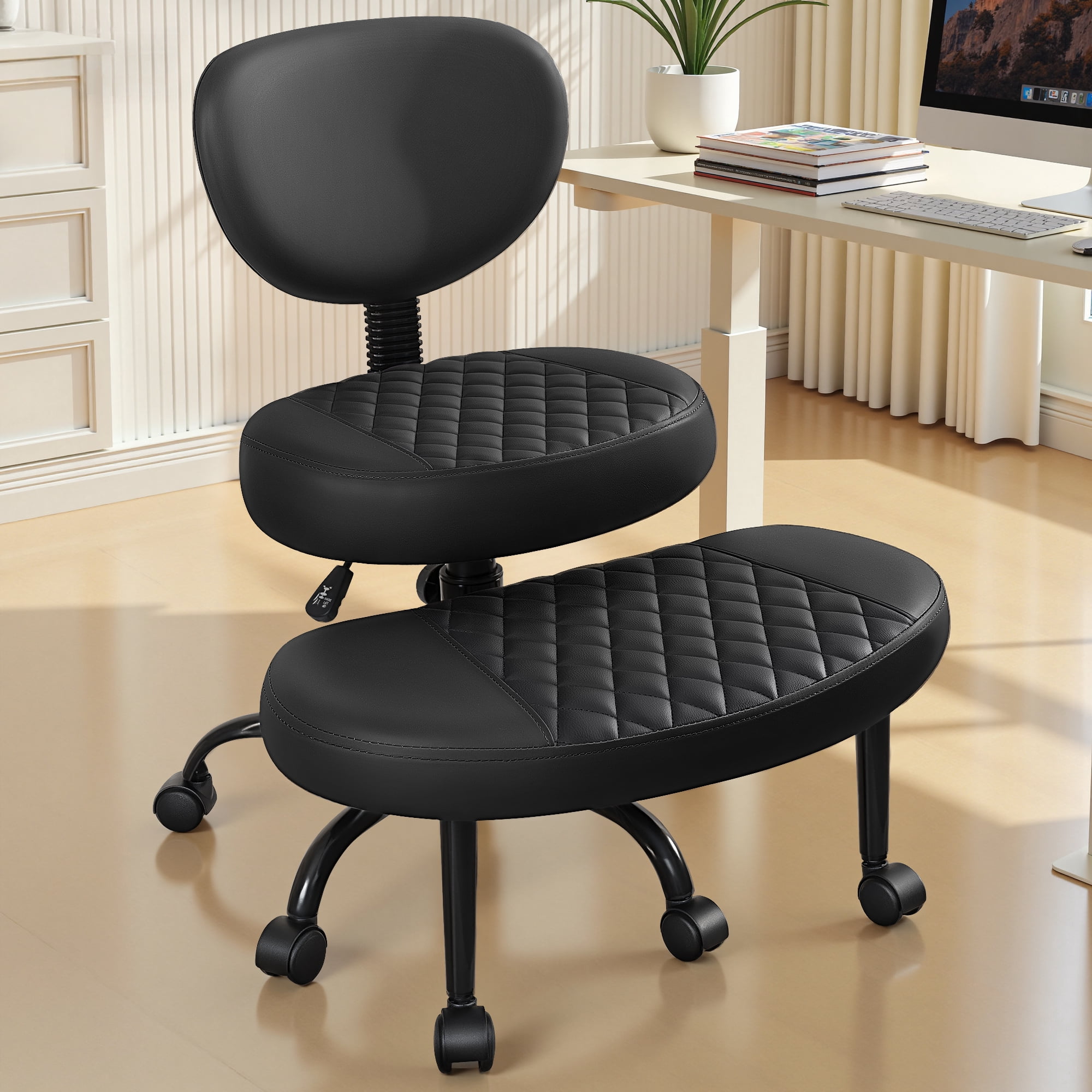COOLHUT Cross Legged Chair, Ergonomic Adult ADHD Office Chair, Height Adjustable Yoga Office Chair, Meditation Chair with Lumbar Support, Home Office Kneeling Chair, Black