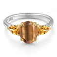 thumbnail image 3 of Gem Stone King 925 Silver and 10K Yellow Gold Brown Tiger Eye and Yellow Citrine Engagement Ring for Women | 2.16 Cttw | Oval 9X7MM | Gemstone Birthstone | Size 5, 3 of 6