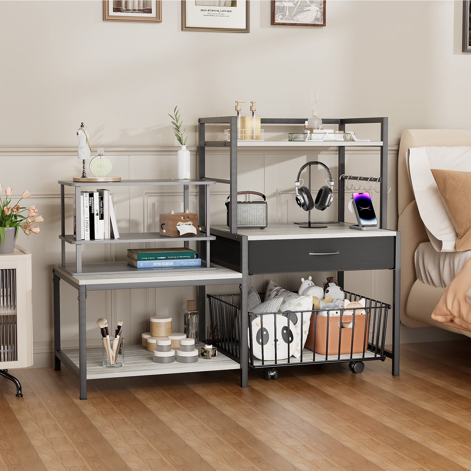 Mini Fridge Stand with Storage, Mini Refrigerator Stand with Movable Storage Basket