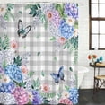thumbnail image 2 of Watercolor Flowers Shower Curtain, Spring Butterflies Floral Gray Plaid Washable Shower Curtains for Bathroom Bathtubs, Waterproof Quick-Dry Bath Curtain with Hooks & Grommets, Stall 36"x78", 2 of 9