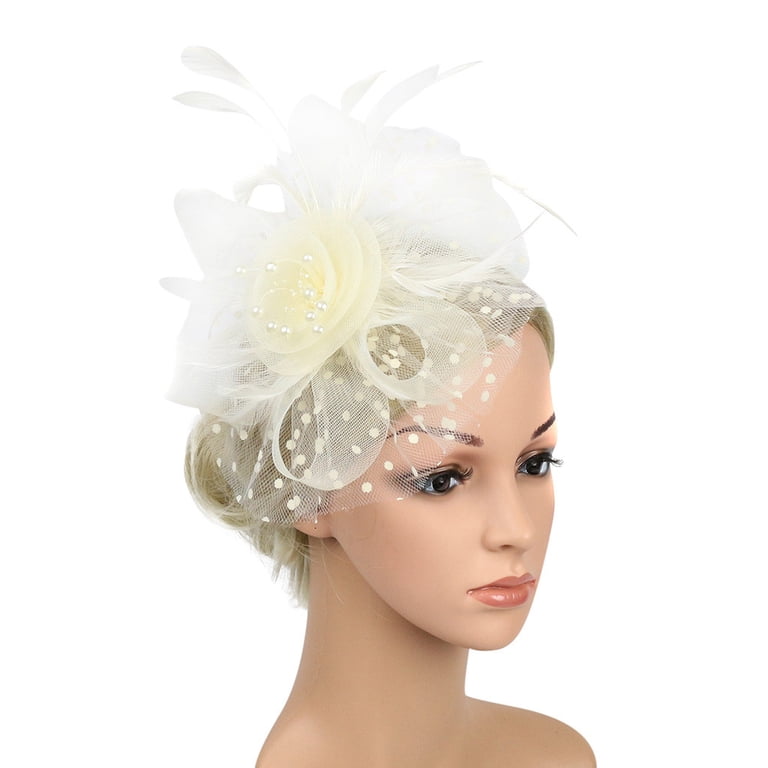 White Bow & Feathers Fascinator Hair Clip Hair Accessory White Feather Headband - for Special Event, Prom and Bridal  main image 4