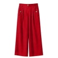 thumbnail image 5 of Miluxas Womens Solid Wide Leg Ankle Pants Elastic High Waisted Straight Leg Cropped Pants with Pockets Work office Dressy Trousers Streetwear Red, 5 of 9
