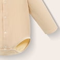 thumbnail image 5 of Quealent Newborn Baby Boy Clothes Cotton Shirt Bodysuit Button Up Long Sleeve Romper Jumpsuit One-Piece Outfit (Beige, 18-24 Months), 5 of 6