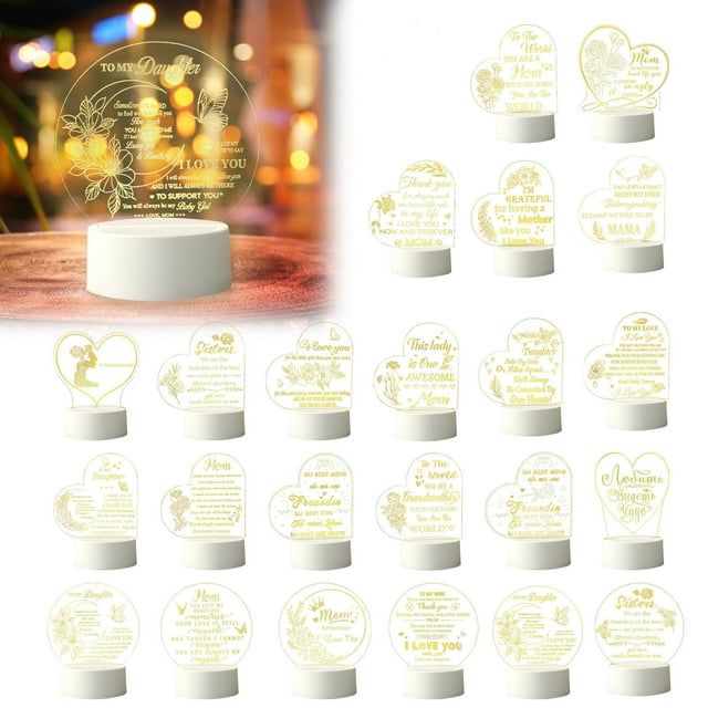 Xihbxyly Lámpara Led Acrílica 3D para El Día de La Madre, Efecto de Luz Blanca Cálida, Alimentada Por Usb o Pilas, Ahorro de Energía, Decoración Romántica para Una Noche Romántica, Regalo para Dormit