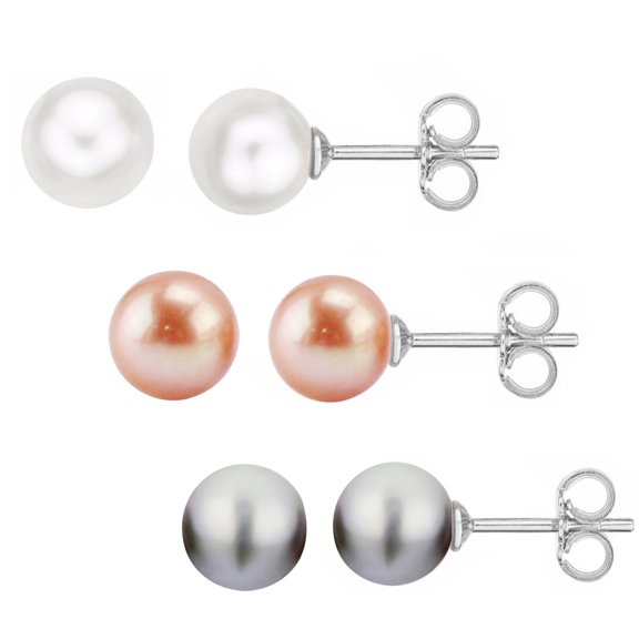 Sterling Silver Set of Three Freshwater Pearl Stud Earrings