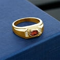 thumbnail image 3 of Gem Stone King 1.65 Cttw 18K Yellow Gold Plated Silver Red Garnet and White Moissanite Ring for Men | Gemstone January Birthstone | Oval 8X6MM | (Size 8), 3 of 3