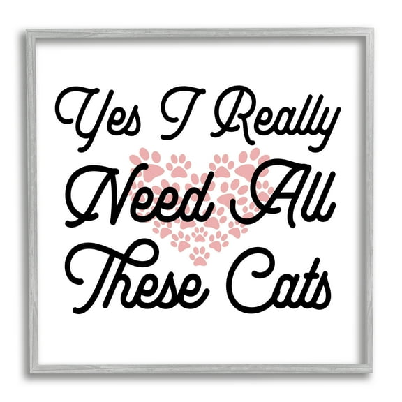 Stupell Yes I Need These Cats Funny Pet Animals & Insects Painting Gray Framed Art Print Wall Art