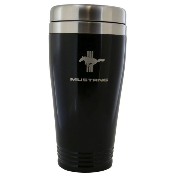 Ford Mustang Tri-Bar Black Stainless Steel Travel Mug Tumbler