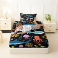 thumbnail image 5 of Manfei Sea Coral Whale Twin Sheets, Undersea Animal Bedding, Black Blue, 3 Pieces, 1 Flat Sheet, 1 Fitted Sheet and 1 Pillowcase, 5 of 6