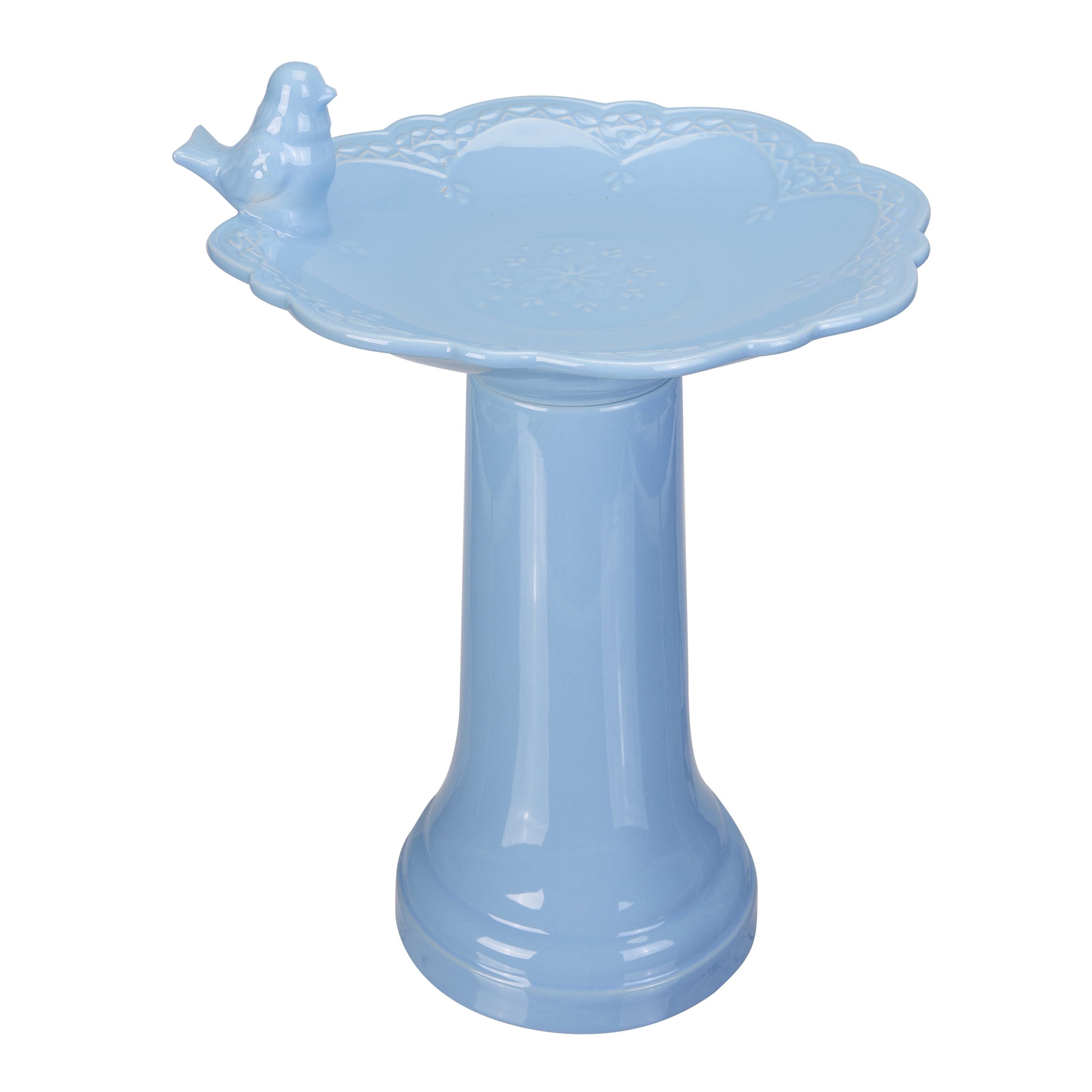 Better Homes & Gardens 22" Floral Ceramic Bird Bath in Blue