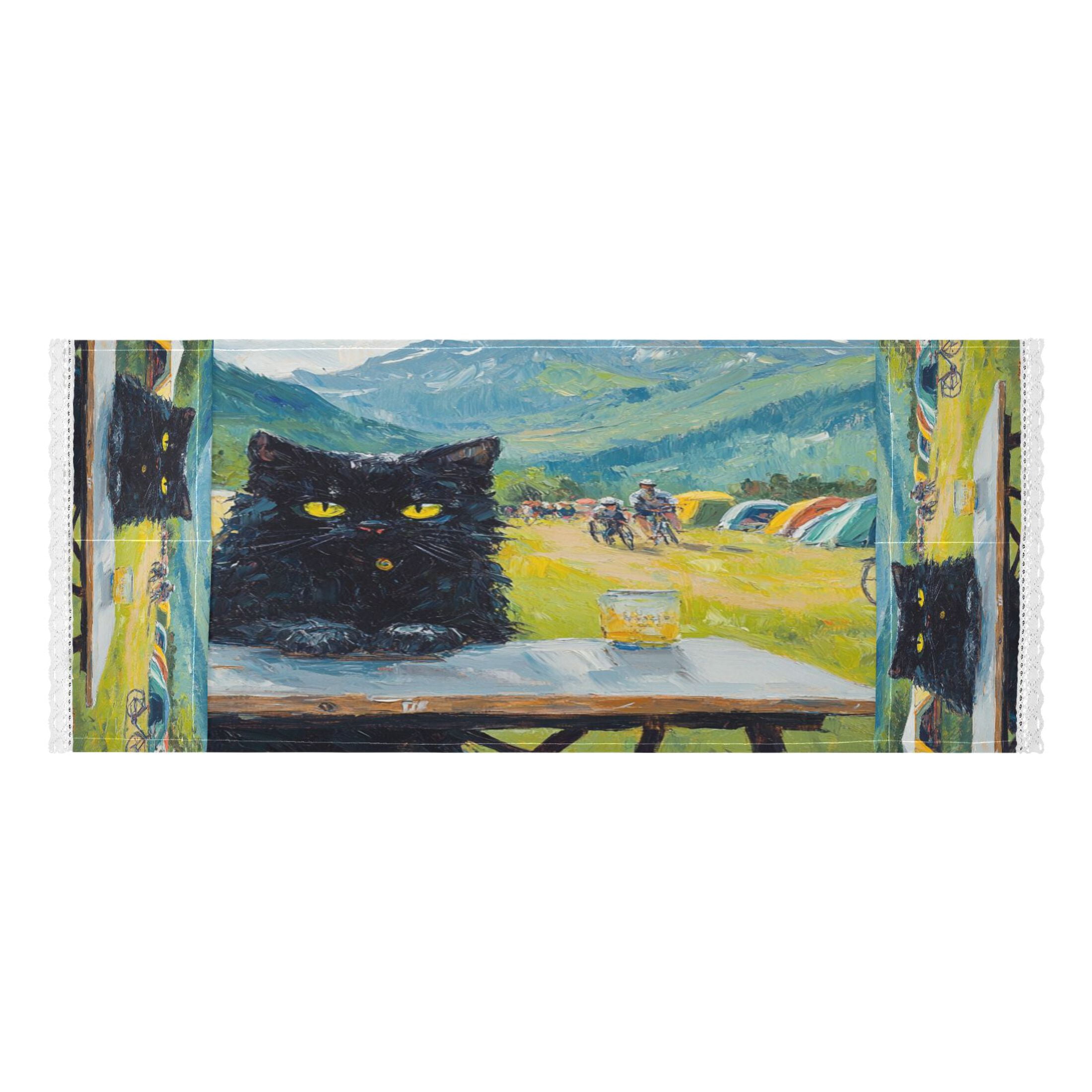 Washing Machine Cover 51.2x22in, Durable Polyester Dust Cover with Lace Trim and Side Pocket for Appliances Picnic Black Cat