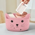 thumbnail image 4 of VANLOFE Cat Basket Storage Woven Basket Organizer with Ears Decorative Pet Toy Cute Basket Cotton Rope Basket for Gift Cat Dog Toy Bin Nursery Room(8.3 x 4.7 Inch,Pink), 4 of 5