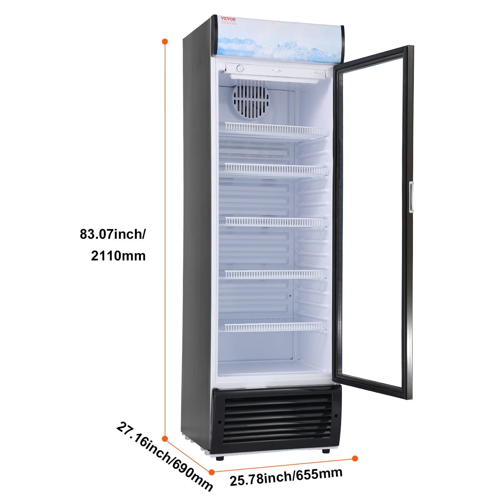 VEVOR Commercial Merchandiser Refrigerator,14.8 Cu.Ft / 420L Beverage Refrigerator Cooler Merchandiser,Glass Door Display Refrigerator Upright Fridge with 5 Adjustable Shelves,Customizable Lightbox