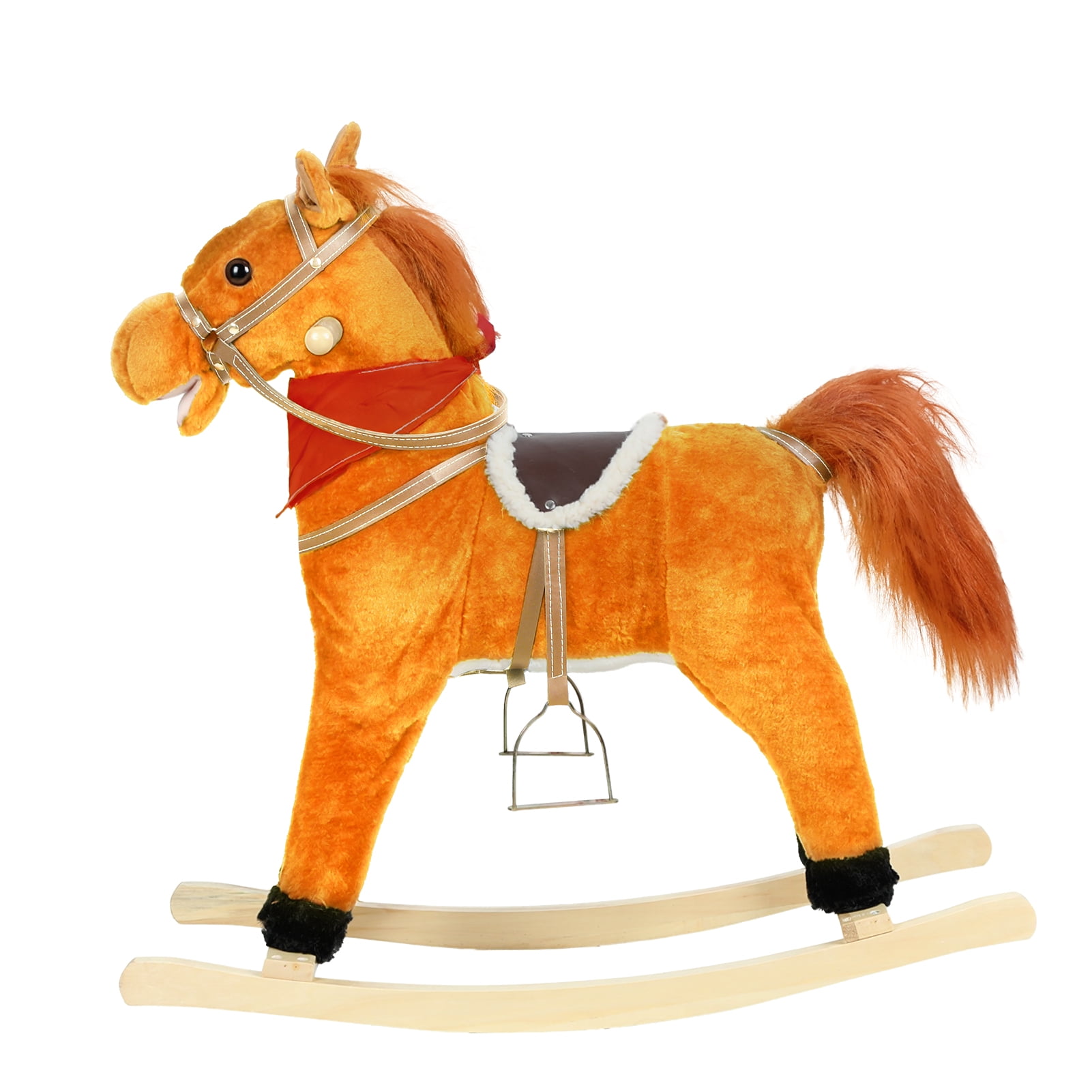 Rocking Horse Toy for Kids, Plush Ride on Animal with Wooden Rockers, Moving Mouth And Wagging Tail, Musical Sounds, Baby Rocking Chair, 50kg Weight Capacity, Ages 1-6