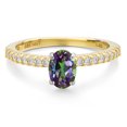 thumbnail image 3 of Gem Stone King 14K Two Tone Gold Green Mystic Topaz and Lab Grown Diamond Engagement Ring for Women | 1.16 Cttw | Oval 7X5MM | Gemstone November Birthstone | Size 8, 3 of 6