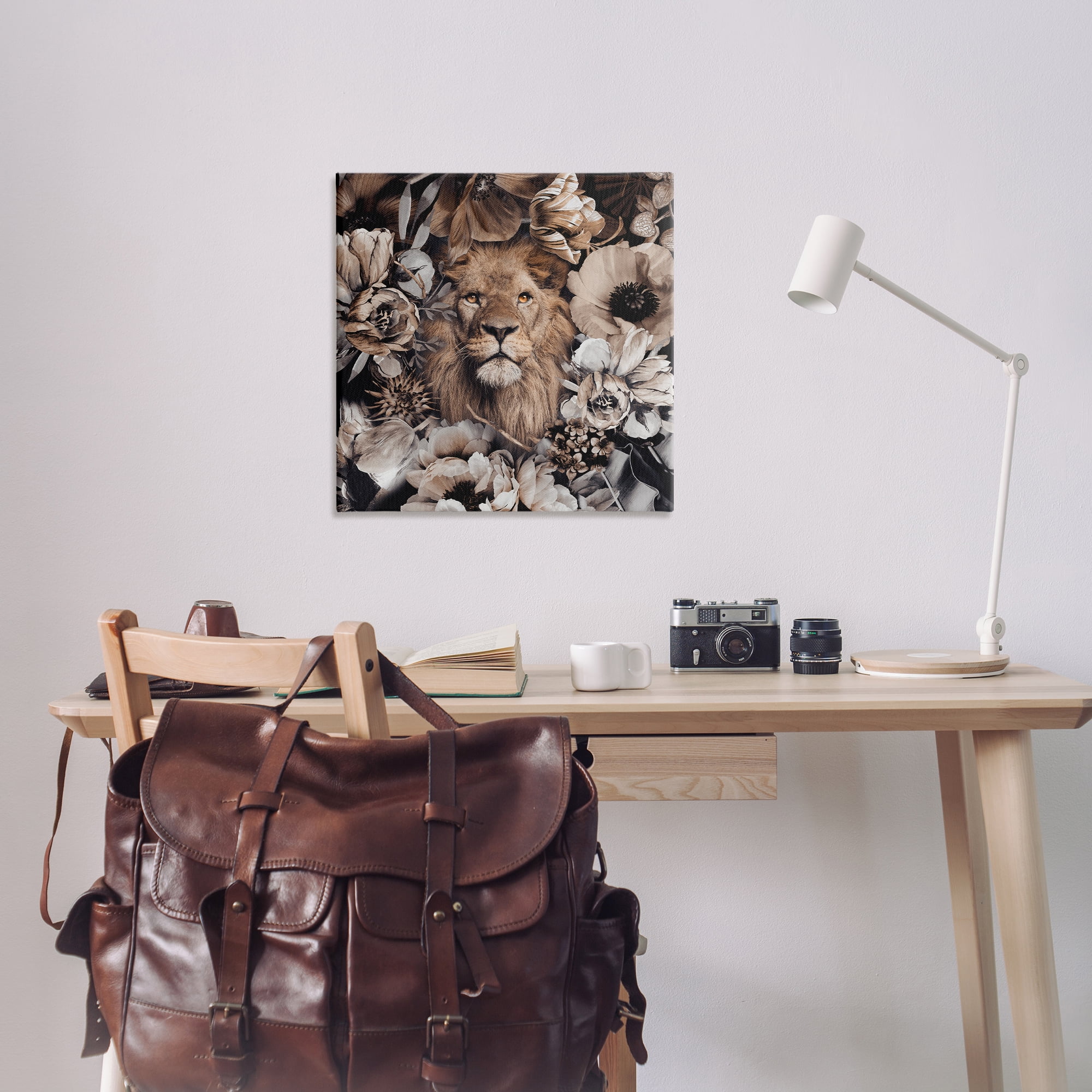 Stupell Industries Mixed Flowers & Lion Plants & Flowers Painting Wrapped Canvas Art Print Wall Art, 30 x 30