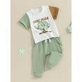 thumbnail image 3 of FEORJGP Toddler Baby Boys 2-piece Outfit 0-3Y Infant Short Sleeve T-shirt Crew Neck Shirt Letters Cartoon Shamrock Print Tops with Long Pants Newborn Loose Casual Summer Outfit, 3 of 8