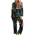 thumbnail image 3 of Feancey Christmas Pajamas Women Set Trendy Xmas Tree Print Sleepwear Sets Fall Long Sleeve Round Neck Tops Wide Leg Pants Pjs Two Piece Multicolor XXL, 3 of 7
