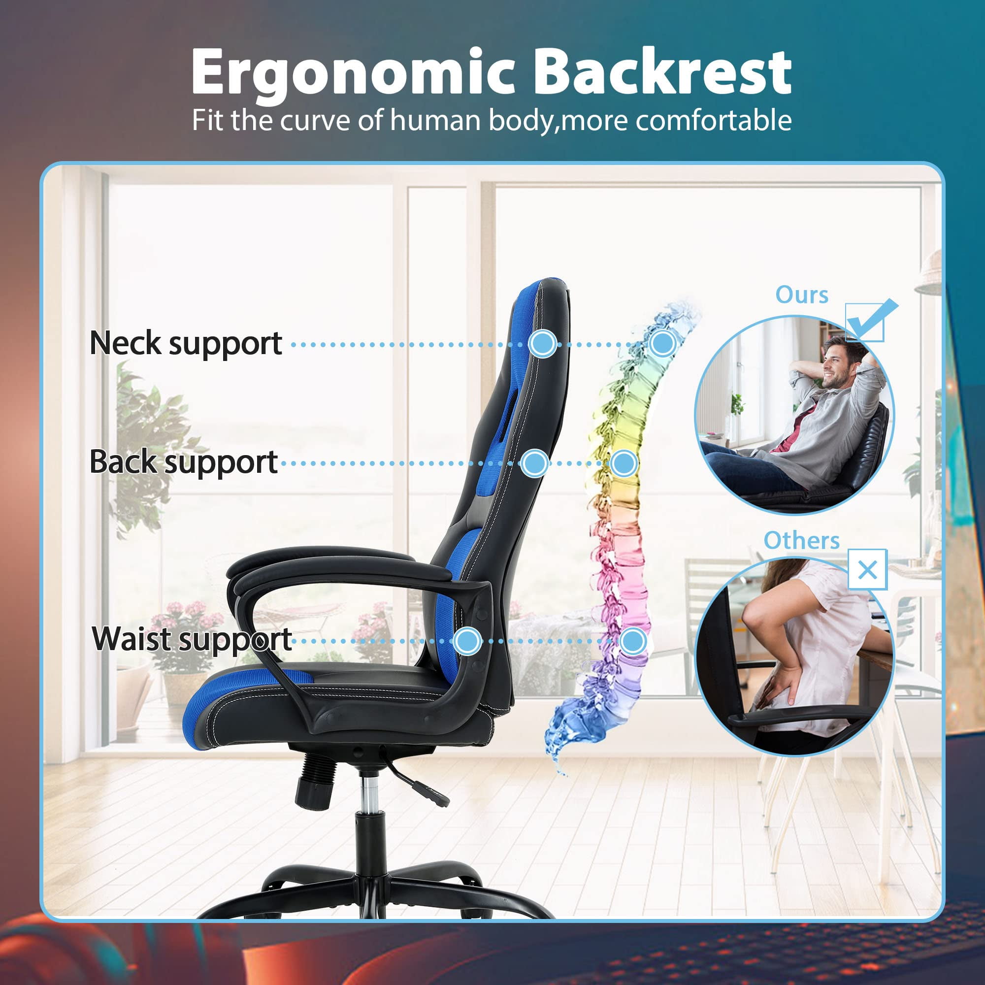 PC Gaming Chair Ergonomic Office Chair 250LBS Adujstable Desk Chair with Lumbar Support Arms Headrest Executive Computer Chair for Adults, Blue