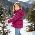 thumbnail image 4 of Girls Solid Hooded Padded Jacket Zip up Long Sleeve Quilted Coat Thick Warm Winter Outerwear for Toddler Little Girls Daily Outdoor Wear Wine 18 Months, 4 of 9