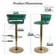 thumbnail image 4 of Set of 2 Modern Velvet Bar Stools, Adjustable Height Woven Back Bar Chairs with Footrest and Swivel for Kitchen Island & Dining Room, Green, 4 of 12