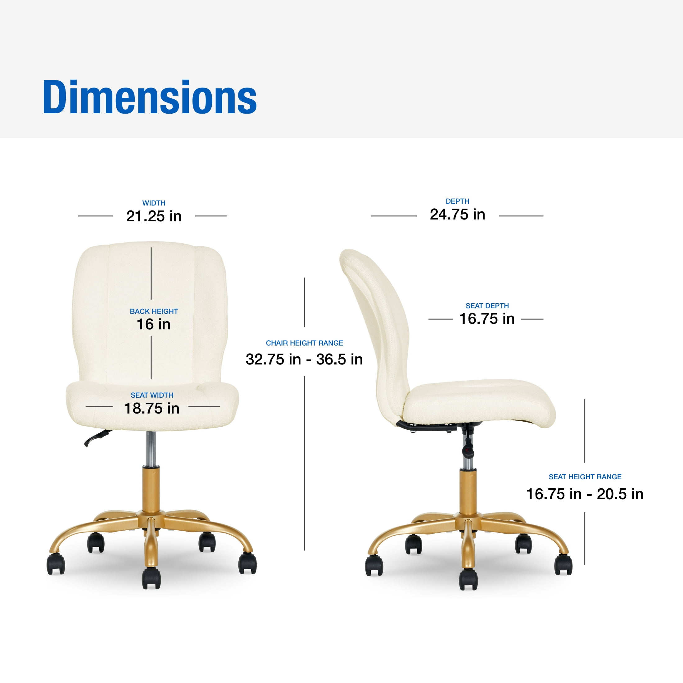Mainstays Bouclé Armless Office Chair for Adults and Teens, Cream