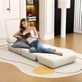 thumbnail image 4 of Convertible Sleeper Chair with Pillow, Lazy Sofa Bed，Reading Chairs for Adults，Linen Fabric Floor & futon Chair, Foldable Mattress for Living Room/Dorm/Guest Use/Apartment, Cream White, 4 of 6