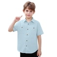 thumbnail image 2 of Krdevn Boys Solid Color Linen Short Sleeve Button Down Shirt Casual Dress Shirt with Pockets (5-14 Years), 2 of 3