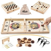 Fast Sling Puck Game, 3 in 1 Board Game Set - Expert Gate, Small Pouch, Extra Rubbers, Foldable with Score Counter - Includes Checkers & Nine Mens Morris