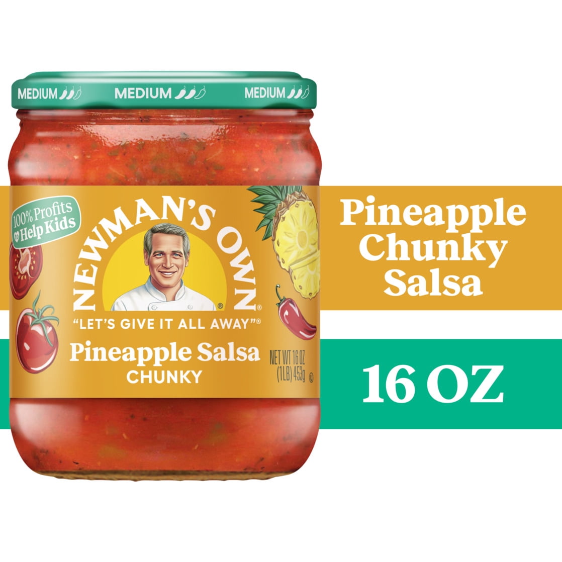 (8 pack) Newman's Own Chunky Medium Pineapple Salsa 16 oz