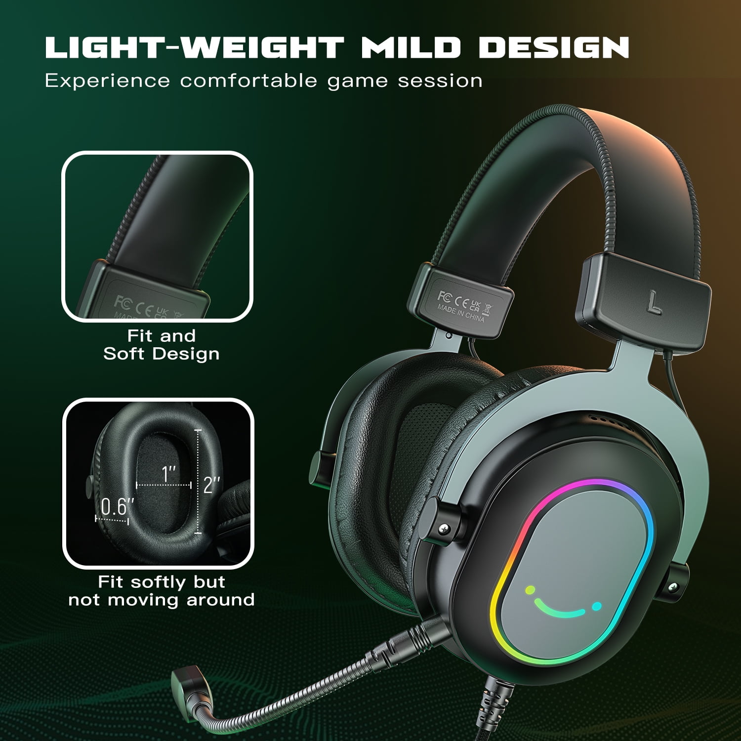 FIFINE H6 Wired Gaming Headset with Microphone for Computer PC, PS5/PS4, 330g Lightweight, USB Control Box with 7.1 Sound, EQ Mode for FPS Gamer