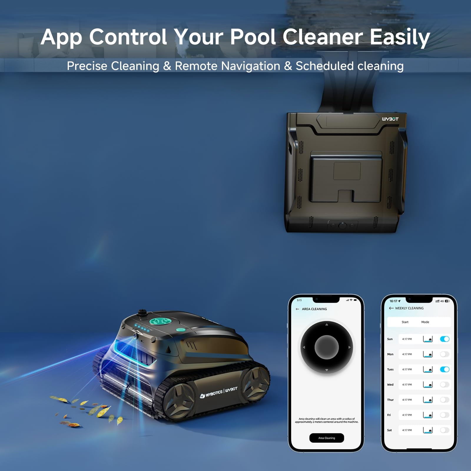 WYBOT S2 Solar Vision Robotic Pool Cleaner, Solar Powered & DC Fast Charge, AI Vision Debris Detection, Auto Return & Charge, App Control, Dual Filtration, for Large Inground Pools up to 3229 Sq.Ft